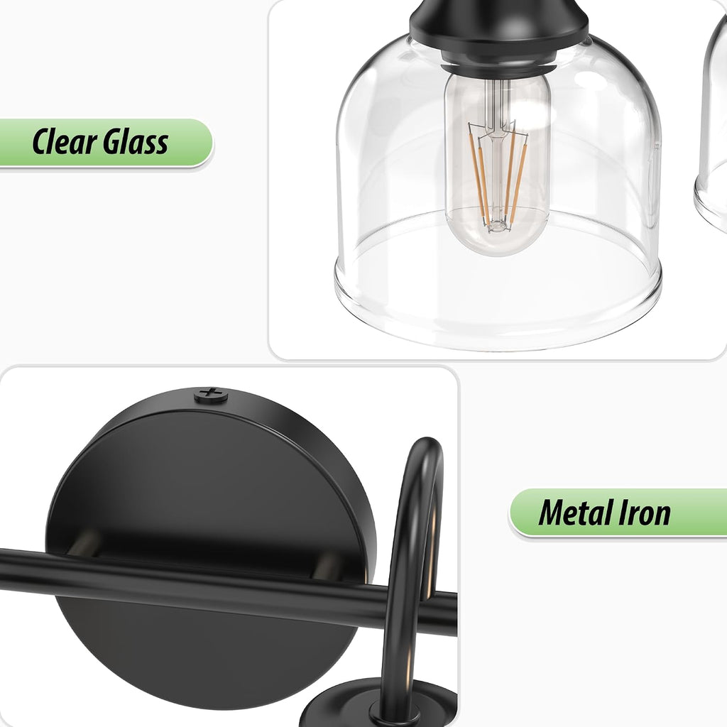 4 Lights Bathroom Vanity Light Fixtures, Matte Black Traditional Classic Vanity Light with Clear Glass, Bathroom Lighting Fixtures Over Mirror