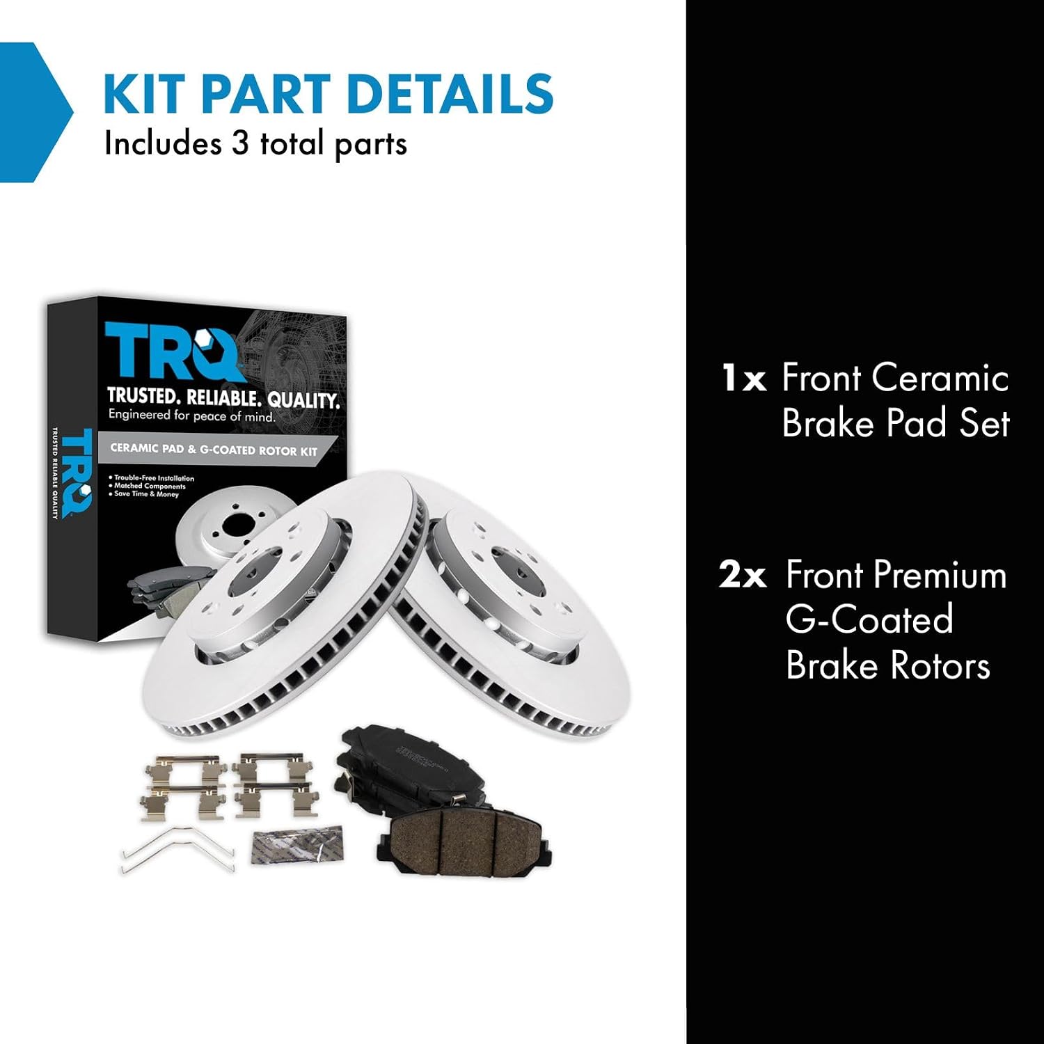 TRQ Front Brake Pad and Rotor Set Ceramic Coated Vented Rotors Compatible with 2016 Acura ILX 2013-2018 RDX