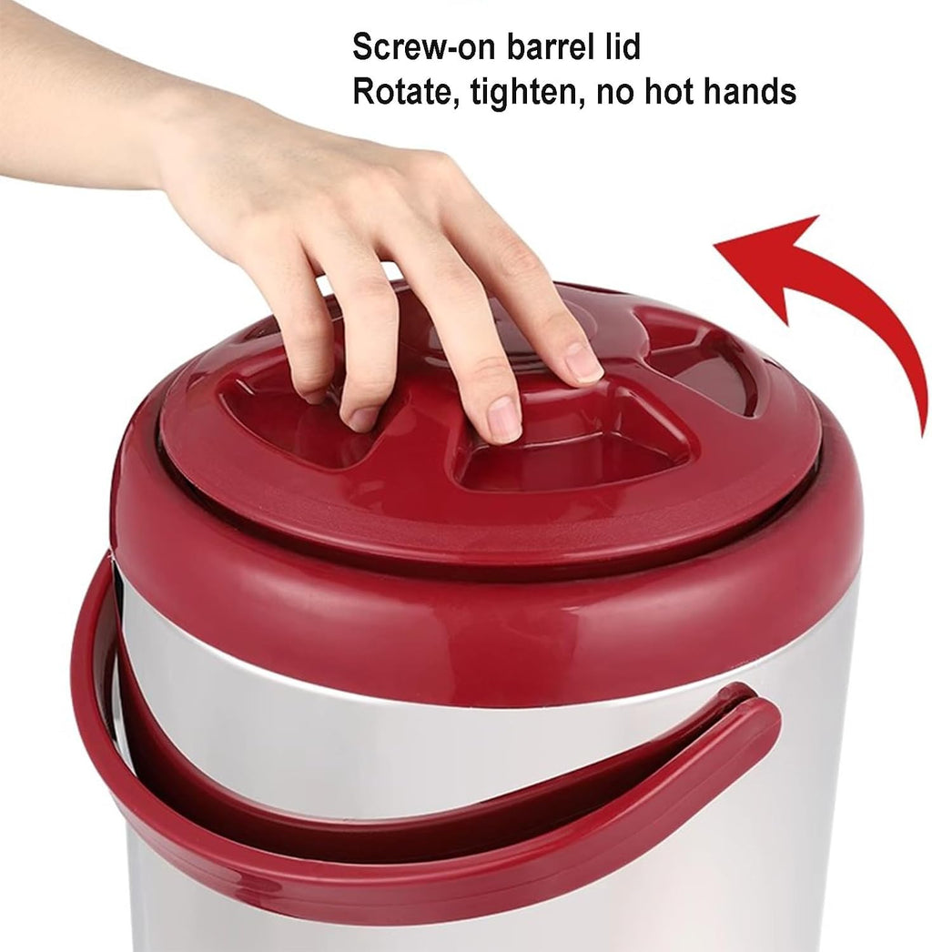 Stainless Steel Insulated Food Containers, Insulated Beverage Dispenser Hot Water Urn with Faucet Tea Dispenser for Catering (Red 8L)