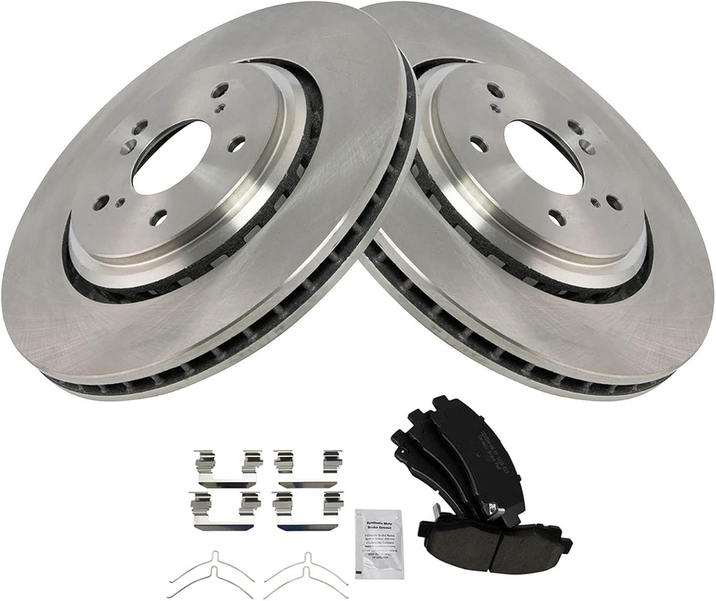 TRQ Front Ceramic Brake Pad and Rotor Set Compatible with 2015-2020 Acura TLX with 320mm Front Rotors