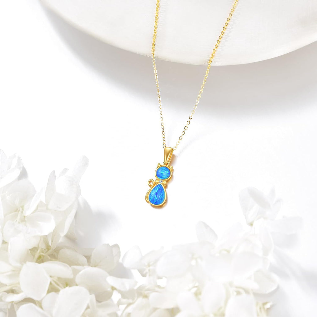 DOVRAN 14K Solid Gold Cat/Butterfly/Heart/Teardrop Necklace for Women 14K Gold Opal/Lapis Lazuli/Black Onyx Pendant Jewelry Gift for Women