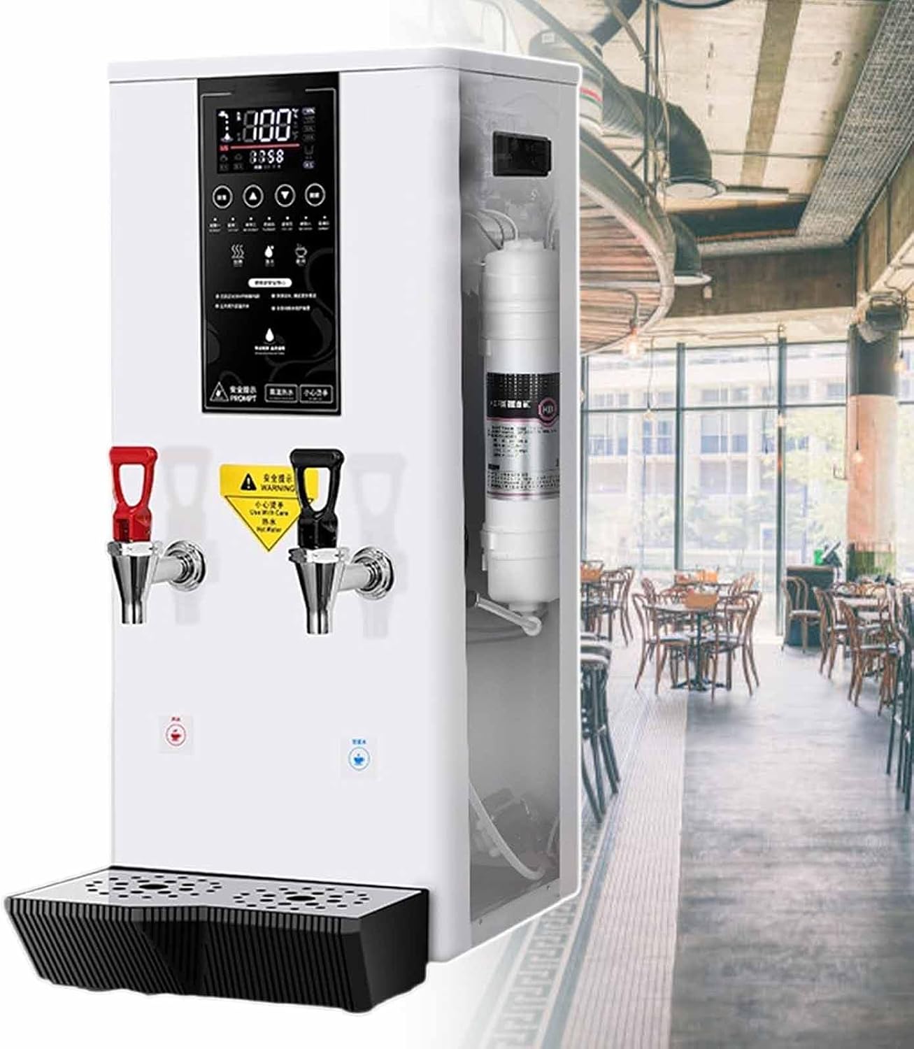 Commercial Hot Water Dispenser, Stepping Type Boiling Water Machine, Hot Water Constant Temperature Machine, LCD Temperature Display, with Drip Tray, Commercial/Home,White