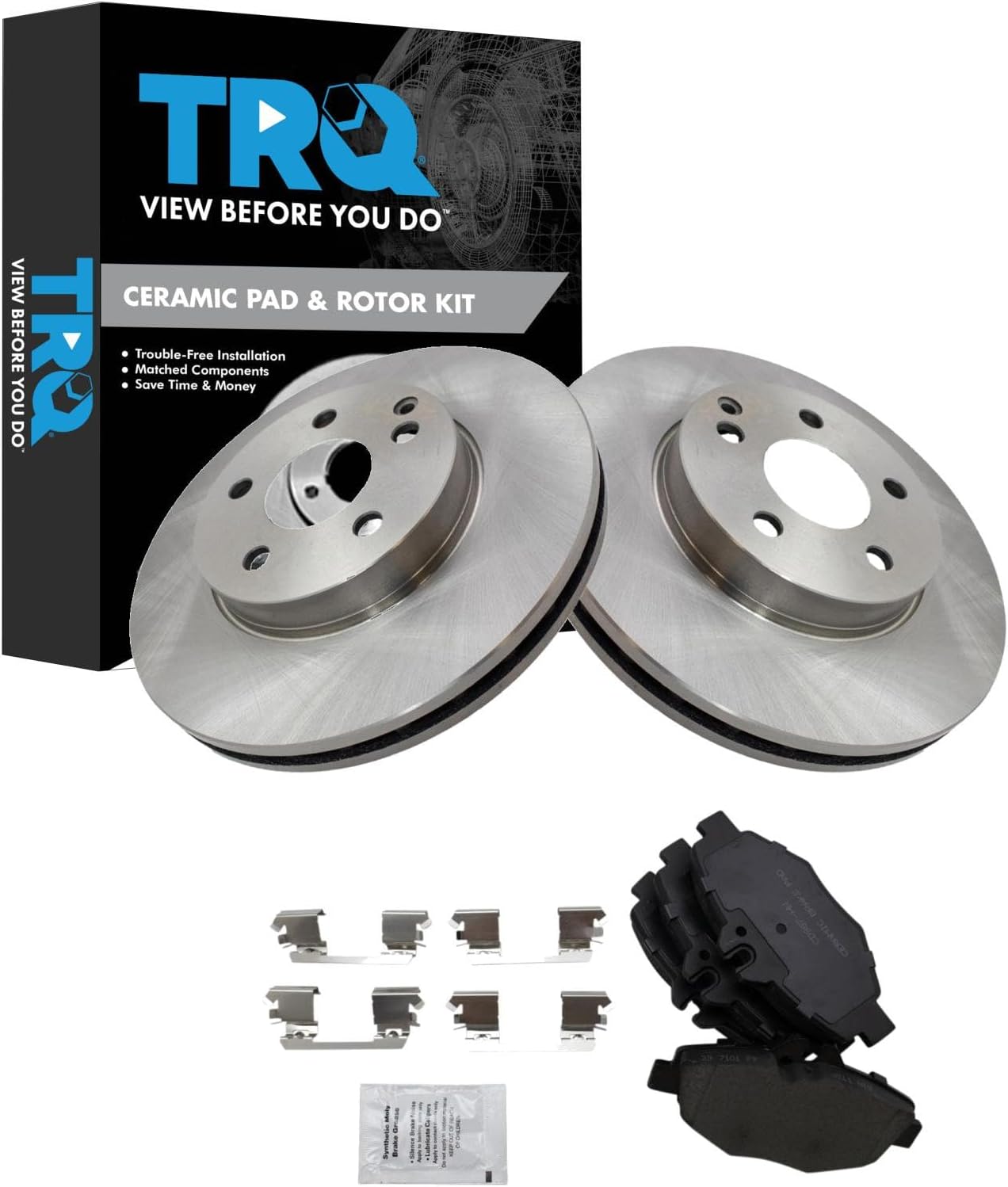 TRQ Front Brake Pad and Rotor Set Ceramic Vented Rotors Compatible with 2003-2009 Mercedes-Benz E320