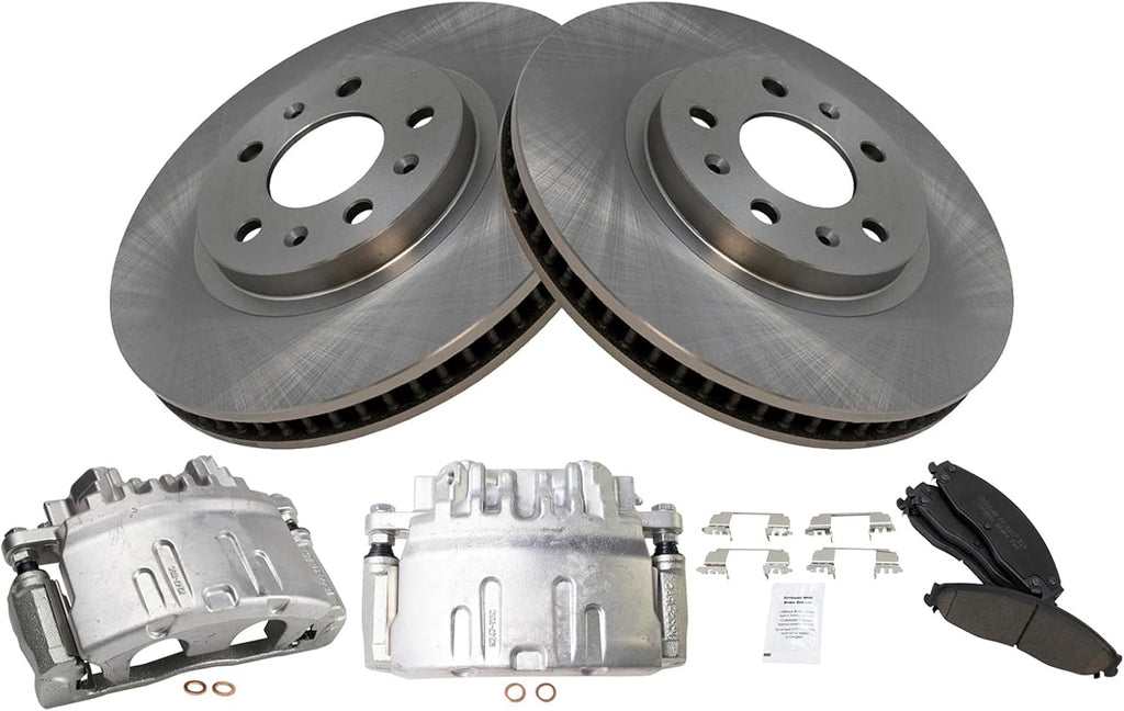 TRQ Front Brake Pad and Rotor Set Ceramic Vented Rotors Calipers Compatible with 2003-2007 Cadillac CTS