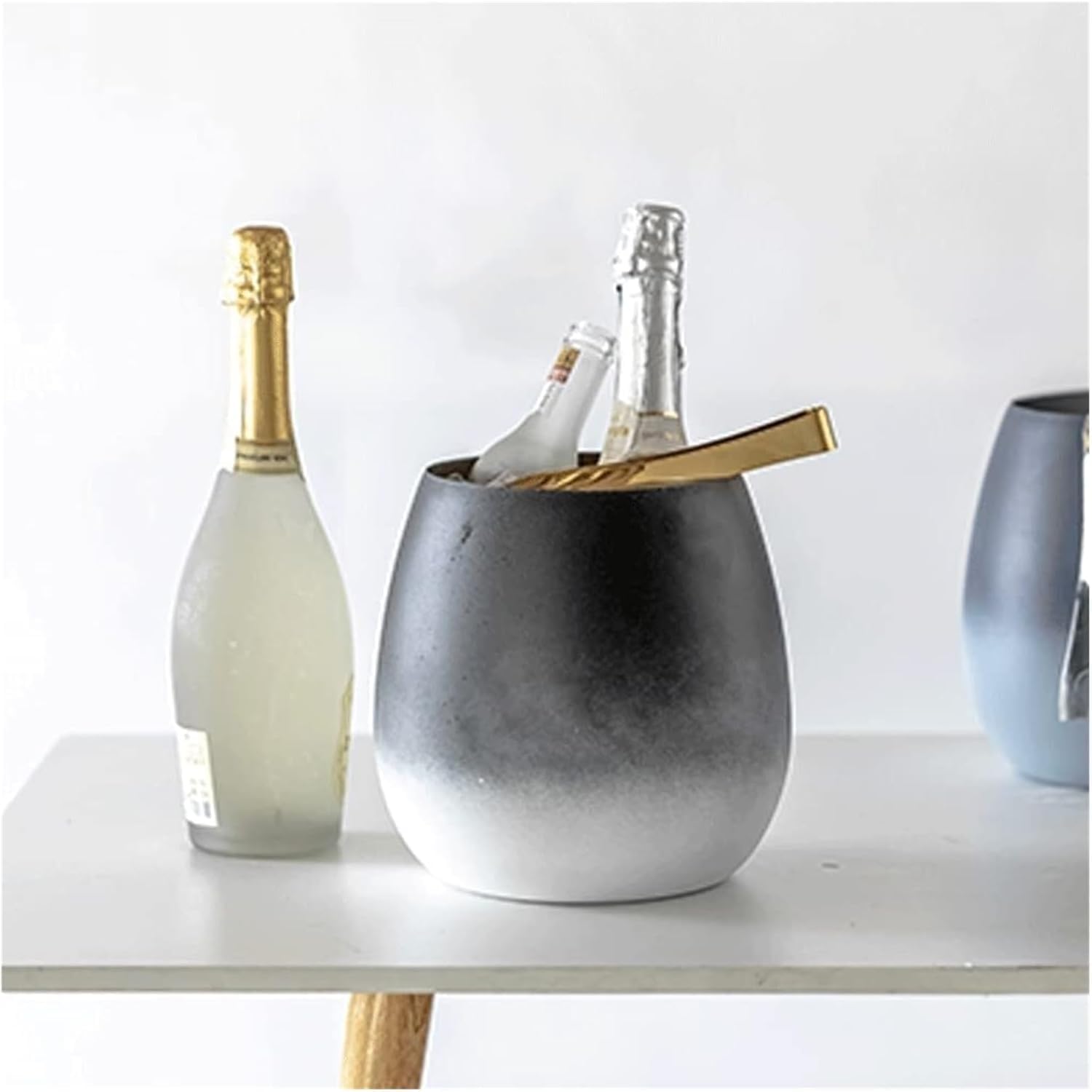 Gradient Blue & White Stainless Steel Wine Chiller – Large Capacity Champagne & Wine Ice Bucket, Double-Wall Insulated Beverage Tub for Home Bar, Parties, and Wedding Decor