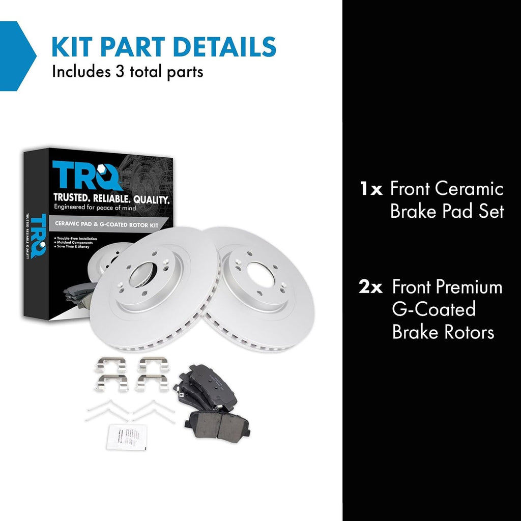 TRQ Front Brake Pad and Rotor Set Ceramic G Coated Vented Rotors Compatible with 2017-2018 Hyundai Santa Fe Sport 2016-2020 Kia Sorento