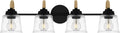 Quoizel Seabreeze Bath Vanity Lights,31 Inch 4-Light Matte Black Coastal-Inspired Lighting Fixtures Over Mirror, Clear Hammered Glass, 100W, Transitional Wall Light for Bathroom, Dresser or Sink