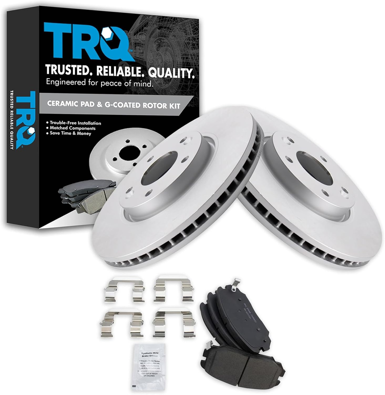 TRQ Front Ceramic Brake Pad and Rotor Set Coated Compatible with 2006 Hyundai Sonata V6 3.3L 2007 Hyundai Sonata SE Limited 2008-2010 V6 3.3L