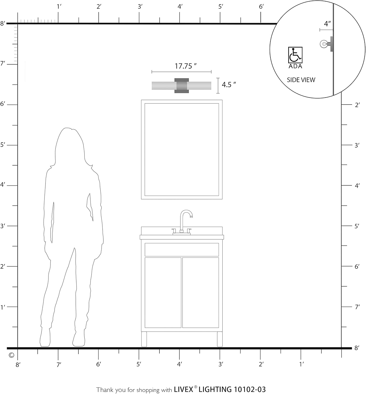 Livex Lighting 10102-03 Aero 2 Light ADA Vanity Sconce, White with Brushed Nickel Accent, 4.5 x 17.75