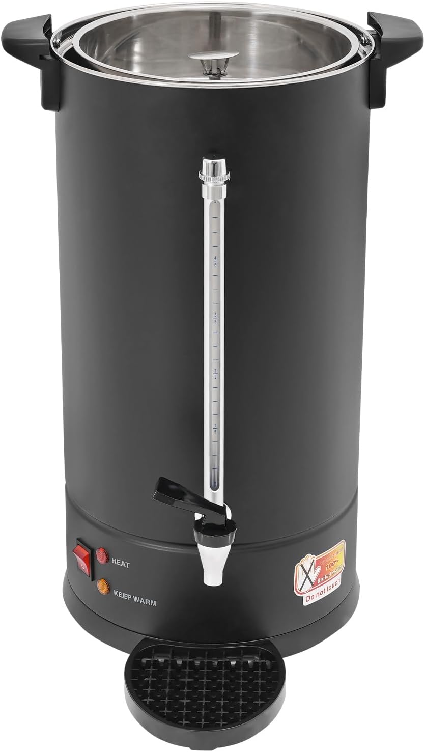Commercial Electric Coffee Pot 25L Stainless Steel Coffee Urn, Hot Water Dispenser with Drip Tray for Cafes Offices, Black Coffee Maker No Temperature Control, Large Capacity Beverage Dispenser