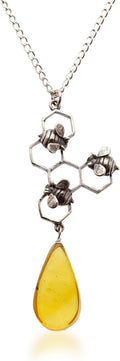 NOVICA Artisan Handmade Amber Pendant Necklace Sterling Silver Bees Honeycomb Yellow Mexico Oak Buff Animal Themed Bug [20.5 in L 1 mm W Pendant(s) 2 in L x 0.8 in W x 0.2 in D] ' Sweet Honey'
