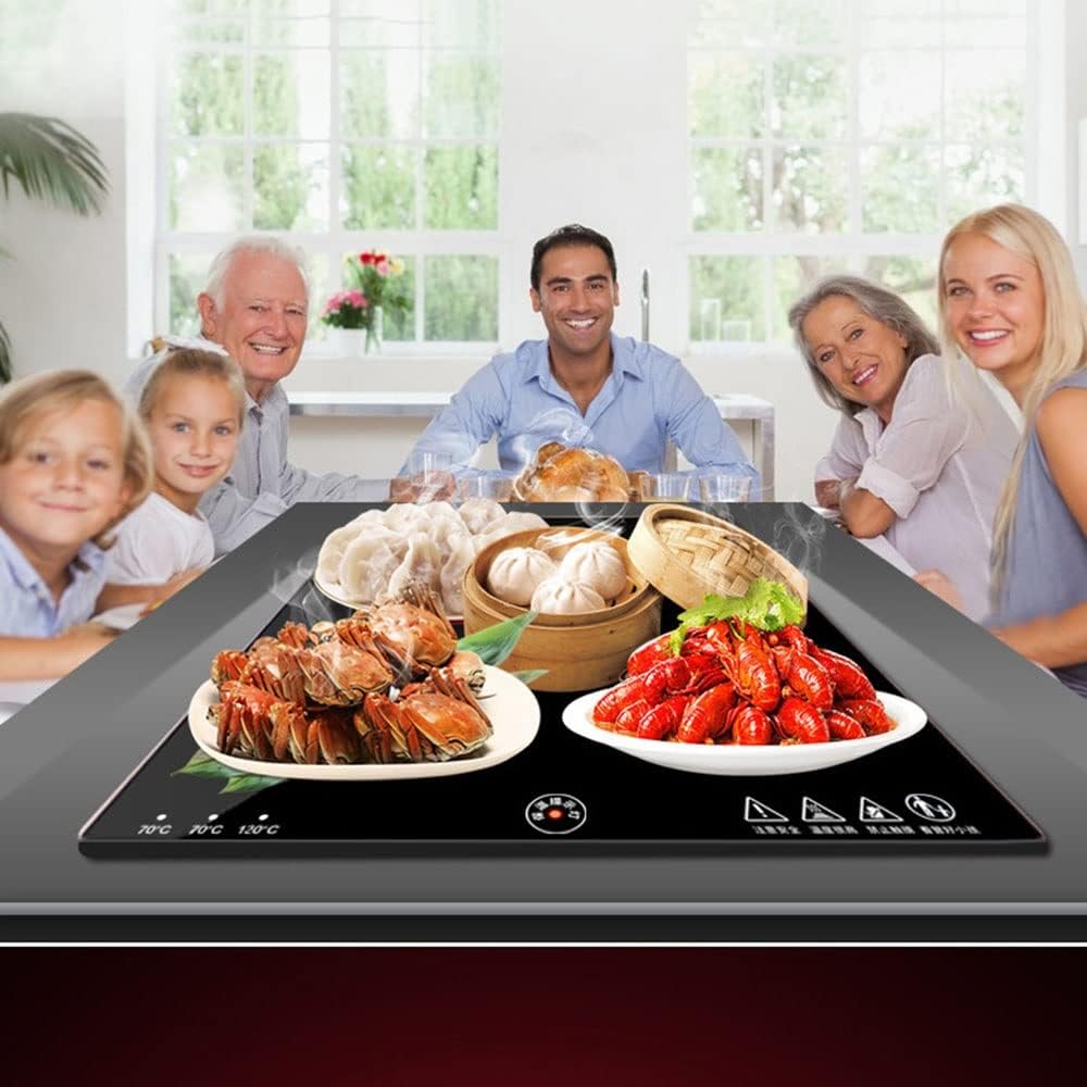 Stainless Warming Hot Plate Black Glass Top Portable Electric Food Tray Dish Warmer Warming Tray W/Cool-Touch Handles,Keep Food Warm for Restaurant,Parties,Buffet Serving