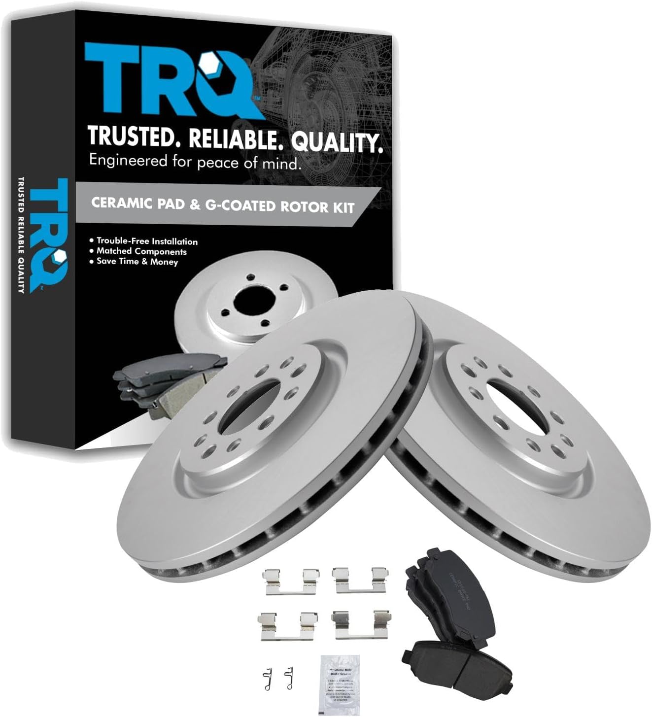 TRQ Front Brake Pad and Rotor Set Ceramic G Coated Vented Rotors Compatible with 2014-2022 Jeep Cherokee 2015-2017 Chrysler 200