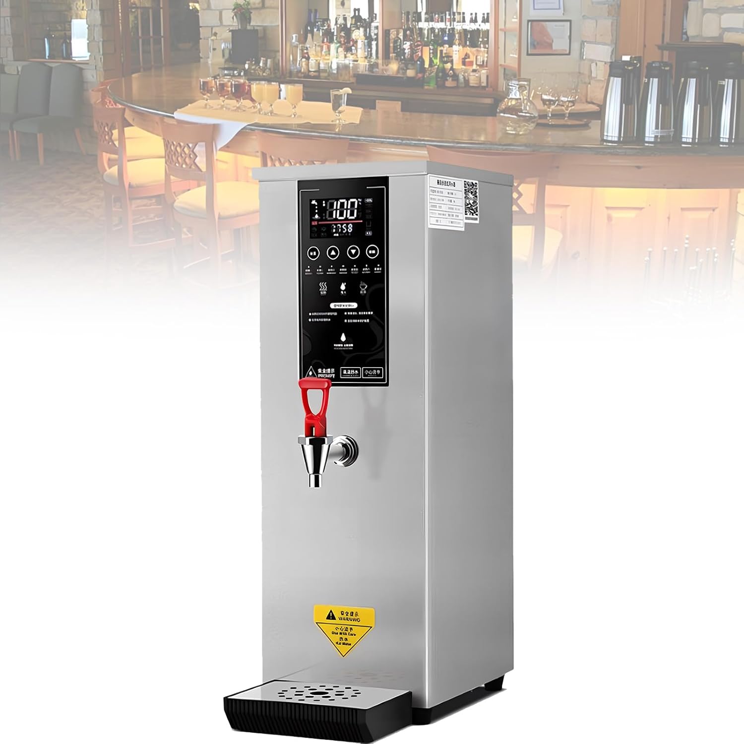 Professional Commercial Electric Hot Water Dispenser, Temperature Adjustable, LCD Touchscreen, 60L/H Large Output, for Boba Tea Coffee Office Restaurant Silver