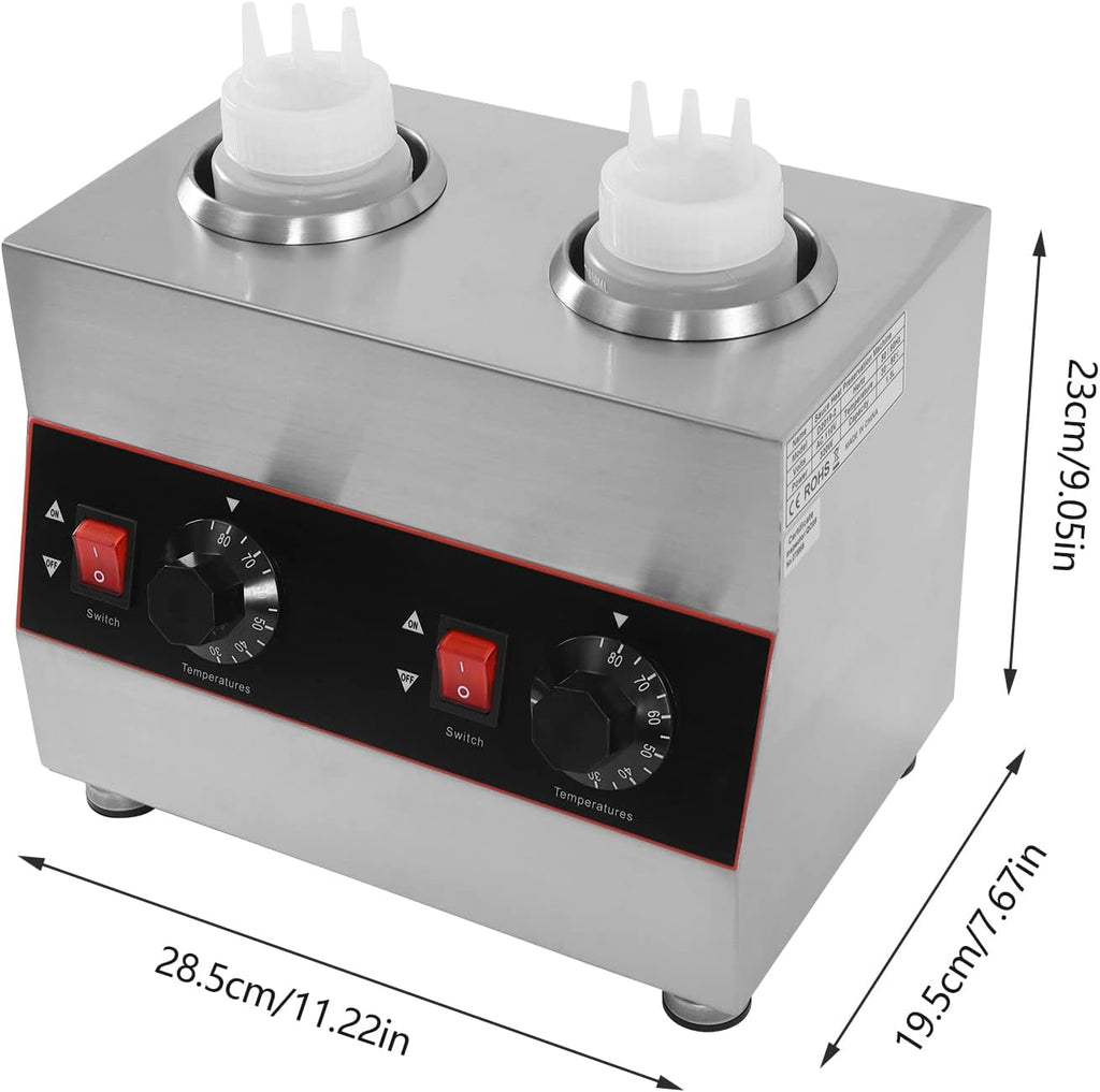 Commercial Electric Sauce Warmer Heater, 2 Grids Countertop Food Sauce Dispenser Heater, Jam Cheese Chocolate Caramel Sauce Heat Preservation Machine 86-185 ℉ 650ml (2 Bottles)
