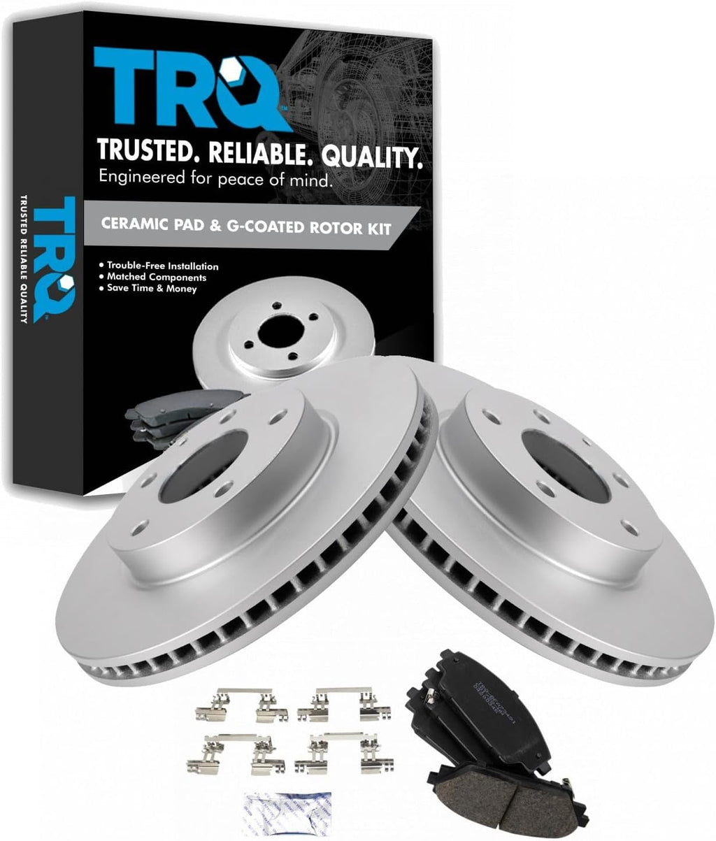 TRQ Front Ceramic Brake Pad and Rotor Set Coated Compatible with 2014-2016 Mazda 3 i Grand Touring I Sport I Touring i SV excluding Mexico Built Models 2016-2021 CX-3 Front Wheel Drive