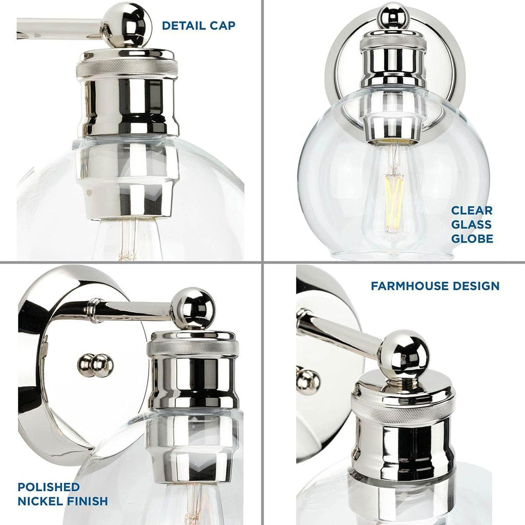 Progress Lighting Hansford Collection 1-Light Clear Glass Coastal Bath Vanity Light Polished Nickel