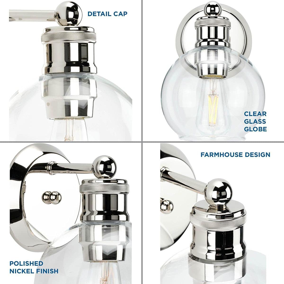 Progress Lighting Hansford Collection 1-Light Clear Glass Coastal Bath Vanity Light Polished Nickel