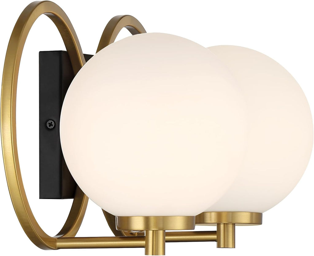 Savoy House 8-6180-2-143 Alhambra Vintage Mid-Century Modern Soft Frosted Glass Bathroom Vanity Wall Light, 2-Light 120 Total Watts, 8' H x 16' W, Matte Black with Warm Brass