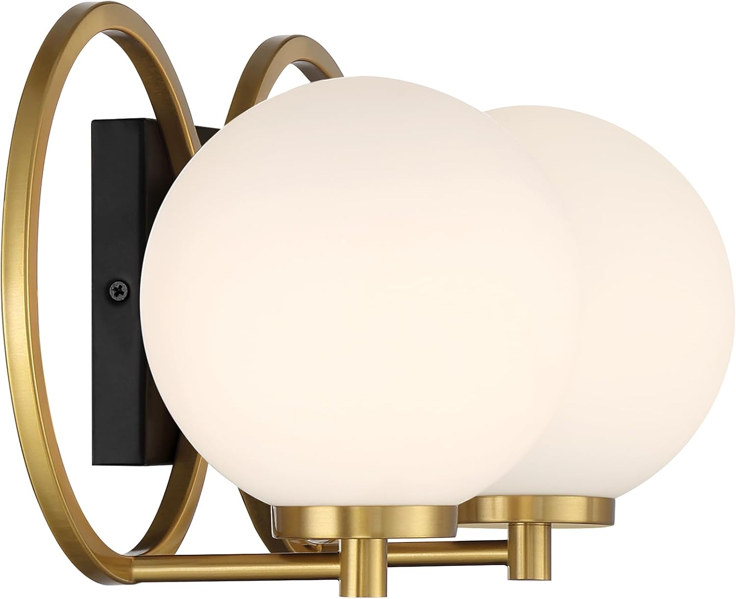 Savoy House 8-6180-2-143 Alhambra Vintage Mid-Century Modern Soft Frosted Glass Bathroom Vanity Wall Light, 2-Light 120 Total Watts, 8' H x 16' W, Matte Black with Warm Brass