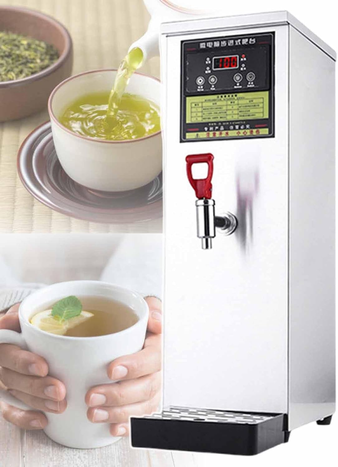 Auto Fill Water Boiler, Commercial Hot Water Dispenser Boiler, 40-100°C Temperature Adjustment, Stainless Steel Material, with Drip Tray, for Brewing Coffee, Milk Tea, Hot Cocoa,Silver