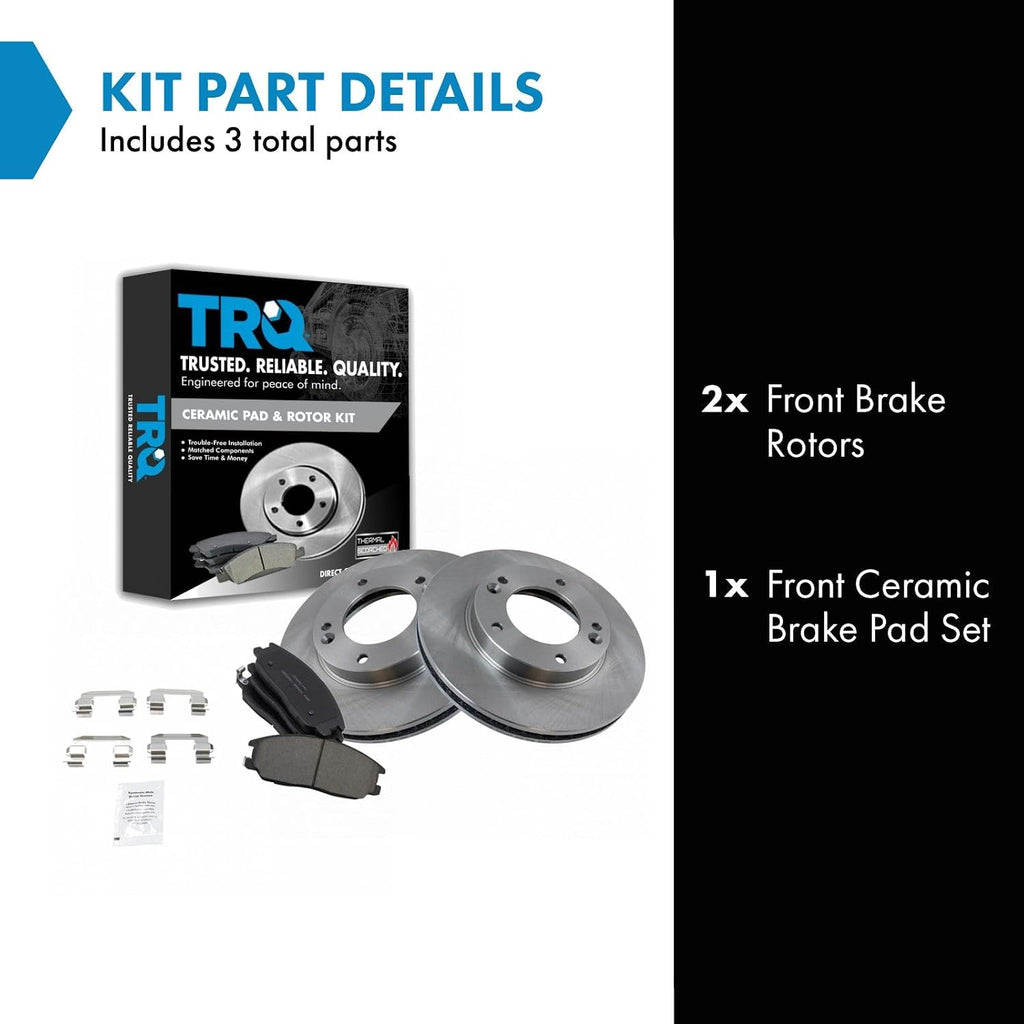 TRQ Front Brake Pad and Rotor Set Ceramic Vented Rotors Compatible with 2003-2006 Kia Sorento