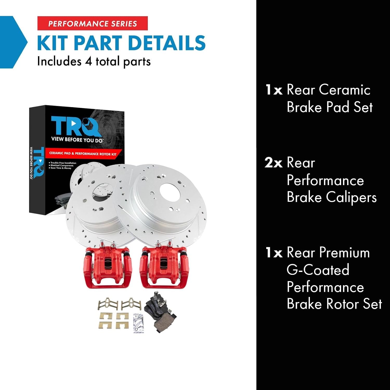 TRQ Performance Rear Brake Pad and Rotor Set Ceramic Slotted Drilled Coated Calipers Compatible with 2010-2012 Acura RDX 2007-2011 Honda CR-V