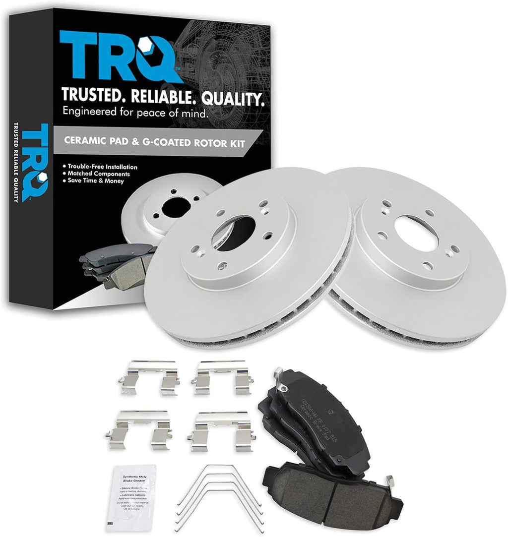 TRQ Front Ceramic Brake Pad and Rotor Set Coated Compatible with 2011-2014 Acura TSX, 2011-2012 Honda Accord EX 4 Door Sedan, 2011-2012 Honda Accord EX 2 Door Coupe