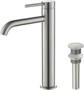 KIBI Solid Brass Single Handle Single Hole Circular Faucet for Bathroom Sink with Pop Up Drain | High Arc Faucet Spout Design | Corrosion and Rust Resistant (Brushed Nickel, KBF1009)