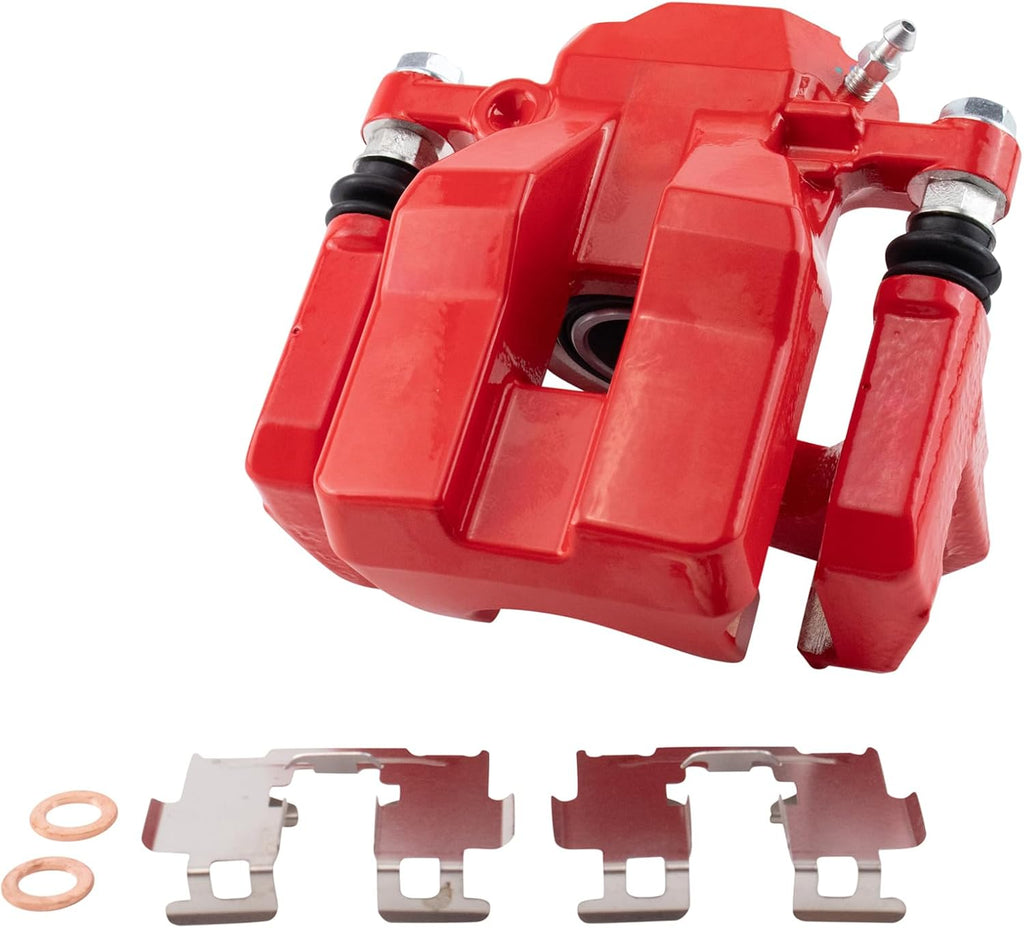 TRQ Performance Rear Brake Pad and Rotor Set Ceramic Coated Drilled Slotted Vented Rotors Calipers Red Compatible with 2006-2011 Toyota RAV4