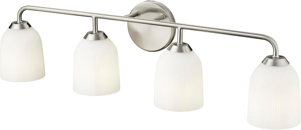 ML Lighting | Norah Collection | 22304-BN | Indoor 4 Light Vanity in Brushed Nickel with Opal Ribbed Glass Shade | Elegant and Versatile Design for Any Bathroom