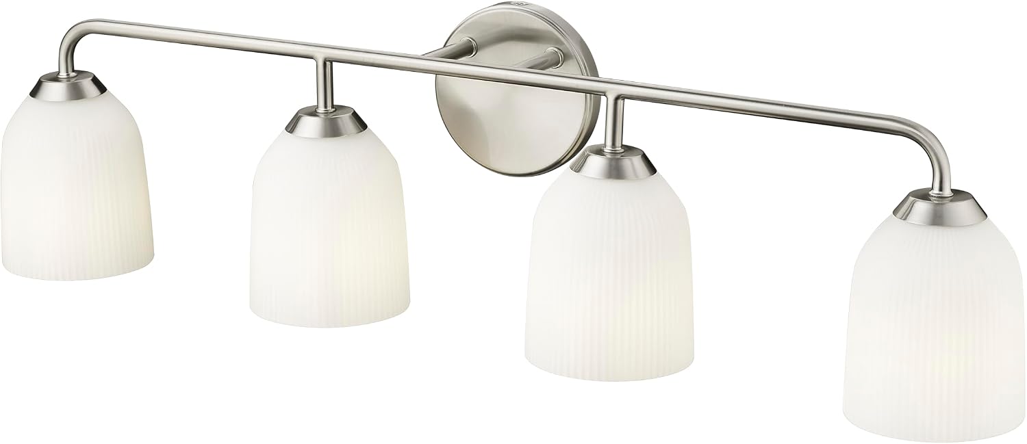 ML Lighting | Norah Collection | 22304-BN | Indoor 4 Light Vanity in Brushed Nickel with Opal Ribbed Glass Shade | Elegant and Versatile Design for Any Bathroom