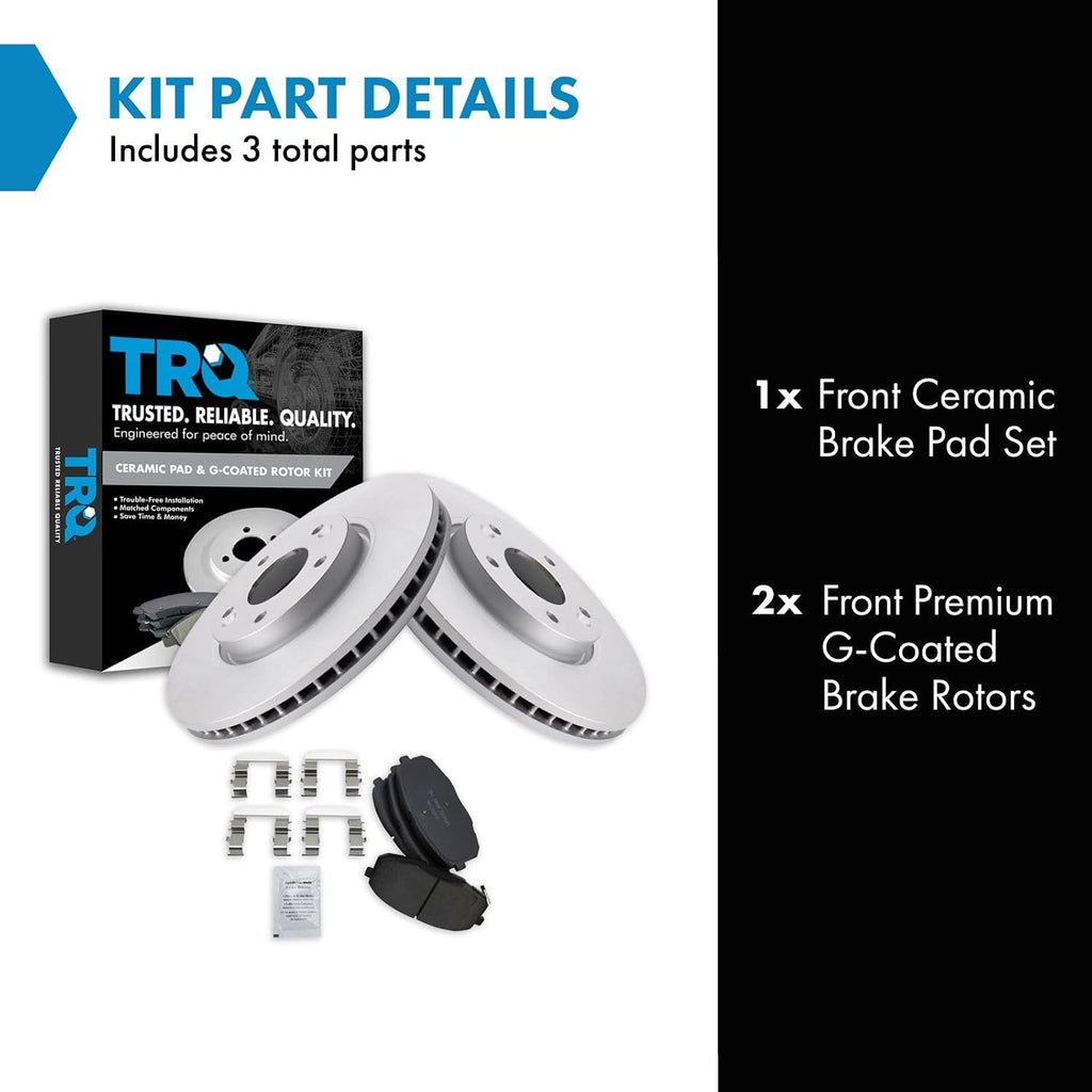 TRQ Front Brake Pad and Rotor Set Ceramic G Coated Vented Rotors Compatible with 2010-2013 Kia Forte 2010-2013 Forte Koup
