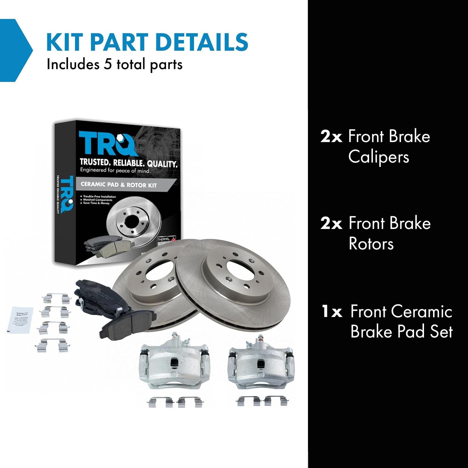 TRQ Front Brake Pad and Rotor Set Ceramic Vented Rotors Calipers Compatible with 1996-2005 Honda Civic 2010-2014 Insight
