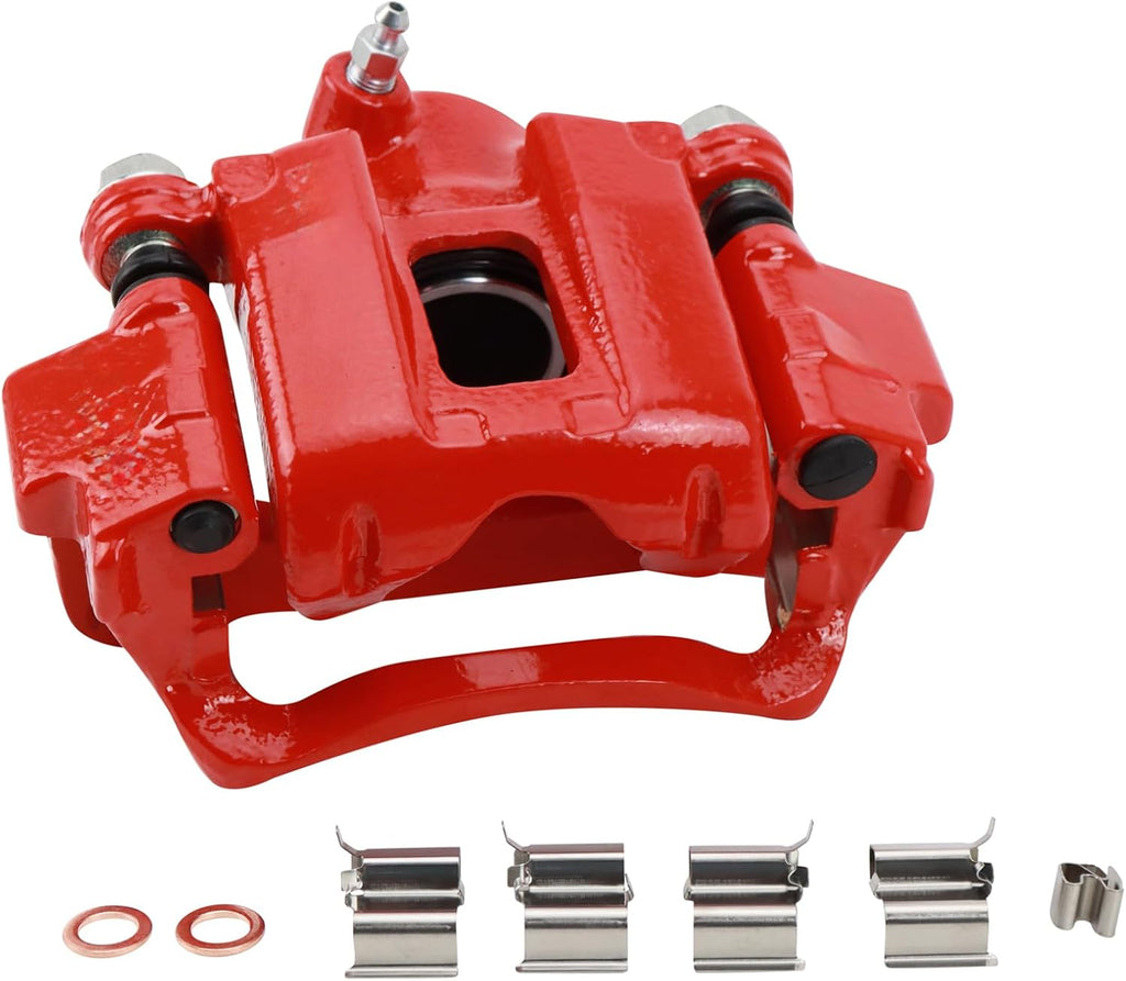 TRQ Performance Rear Brake Pad and Rotor Set Ceramic Coated Drilled Slotted Vented Rotors Calipers Red Compatible with 2010-2020 Lexus GX460 2010-2018 Toyota 4Runner