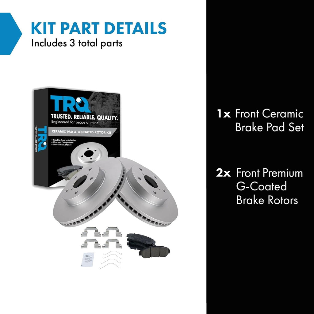 TRQ Front Brake Pad and Rotor Set Ceramic Coated Vented Rotors Compatible with 2016-2019 Subaru Legacy