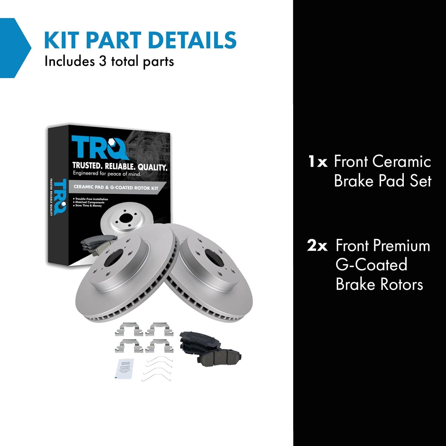 TRQ Front Brake Pad and Rotor Set Ceramic Coated Vented Rotors Compatible with 2016-2019 Subaru Legacy