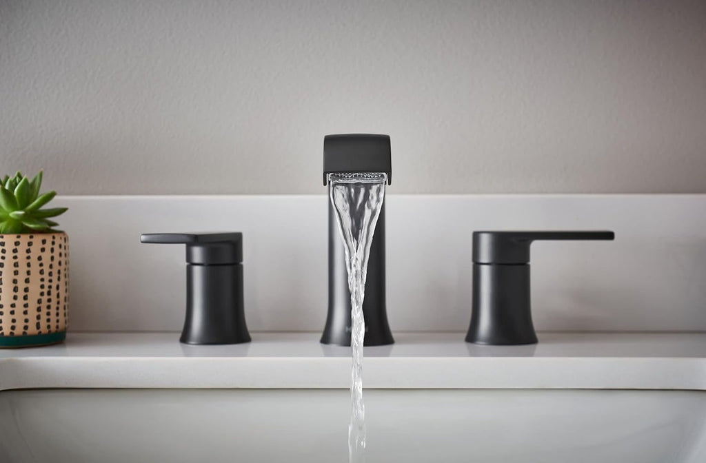 Moen T6708BL Genta LX Two-Handle Widespread Modern Bathroom Faucet, Valve Required, Matte Black