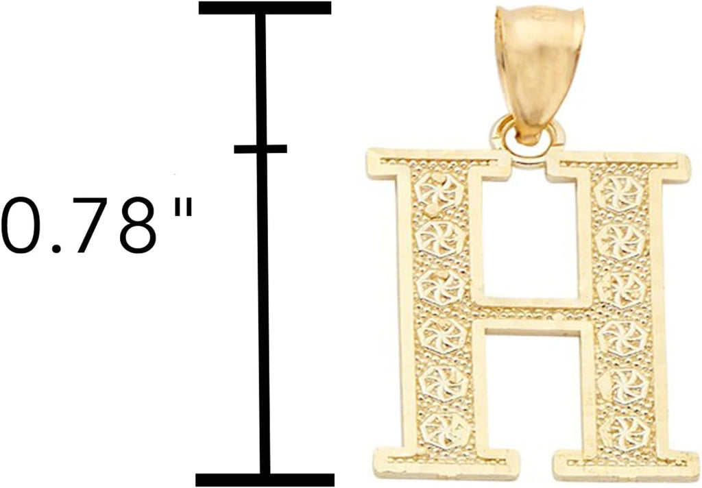 LoveBling 10K Yellow Gold Diamond Cut A to Z Alphabet Initial Letter Charm Necklace Pendant (Small Size)