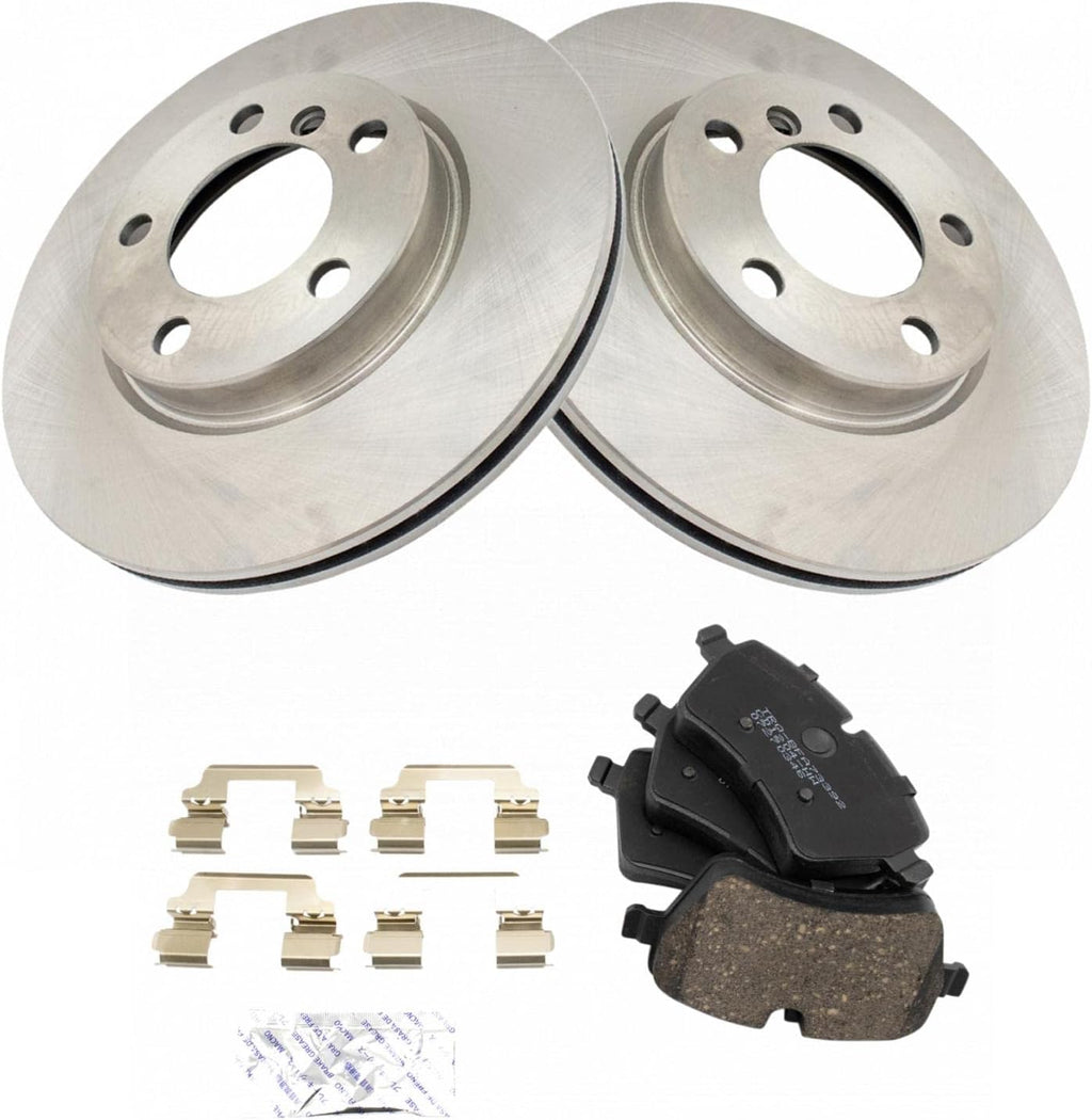 TRQ Front Brake Pad and Rotor Set Ceramic Vented Rotors Compatible with 2011-2016 Mini Cooper Countryman 2013-2016 Cooper Paceman