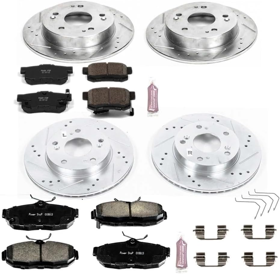 PowerStop Front and Rear Brake Kit for Honda Civic 2012 - Drilled and Slotted Disc Rotors with Carbon-Fiber Ceramic Brake Pads Replacement, K6320