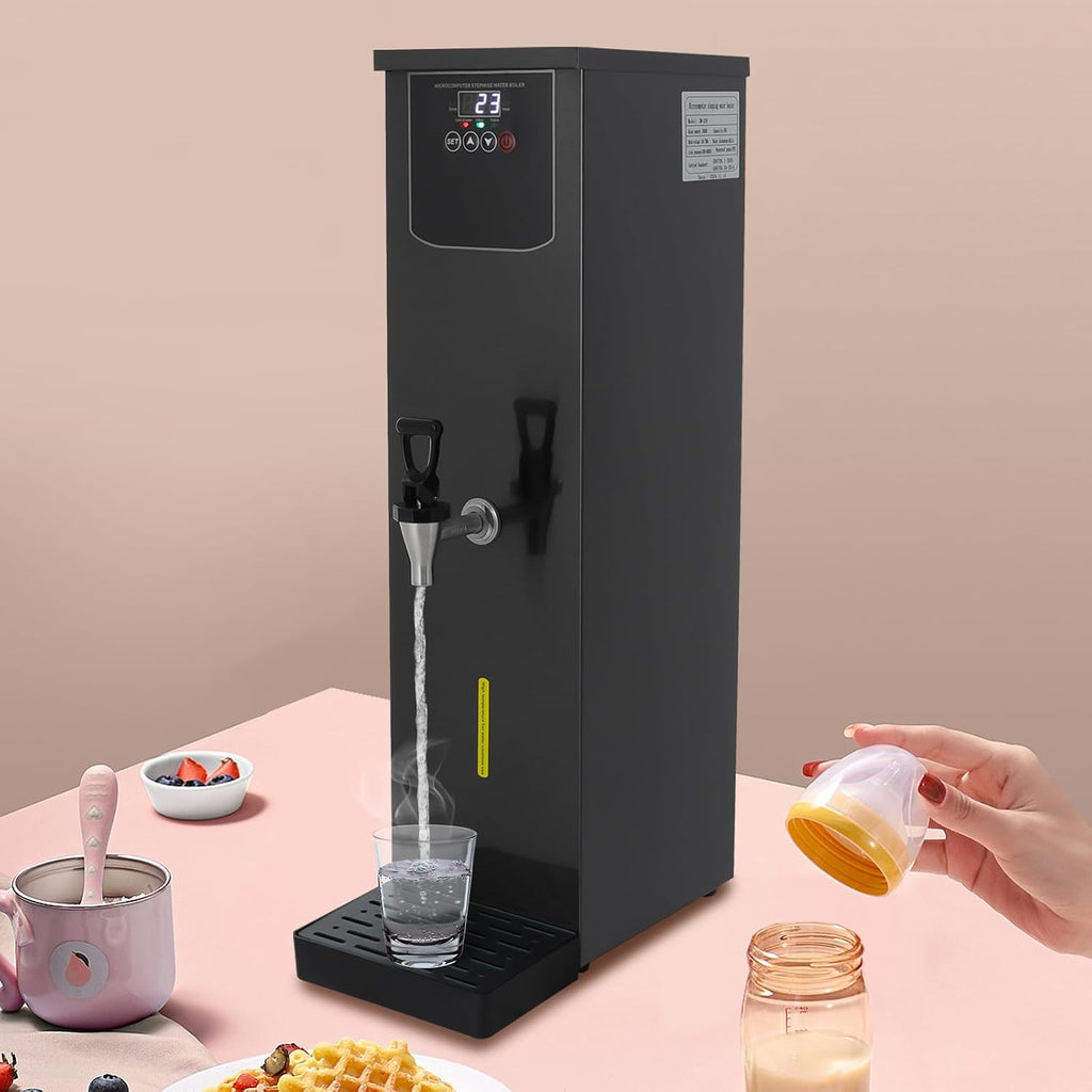 3000W Commercial Hot Water Dispenser, 30L Electric Water Boiler 13.2Gal/H Countertop Hot Water Machine with Step Heating & 24H Timer, 86-206°F Temperature Control for Restaurant, Home (Black)