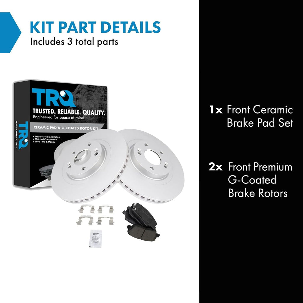 TRQ Front Brake Pad and Rotor Set Ceramic Coated Vented Rotors Compatible with 2013-2018 Hyundai Santa Fe Sport 2014-2015 Kia Sorento