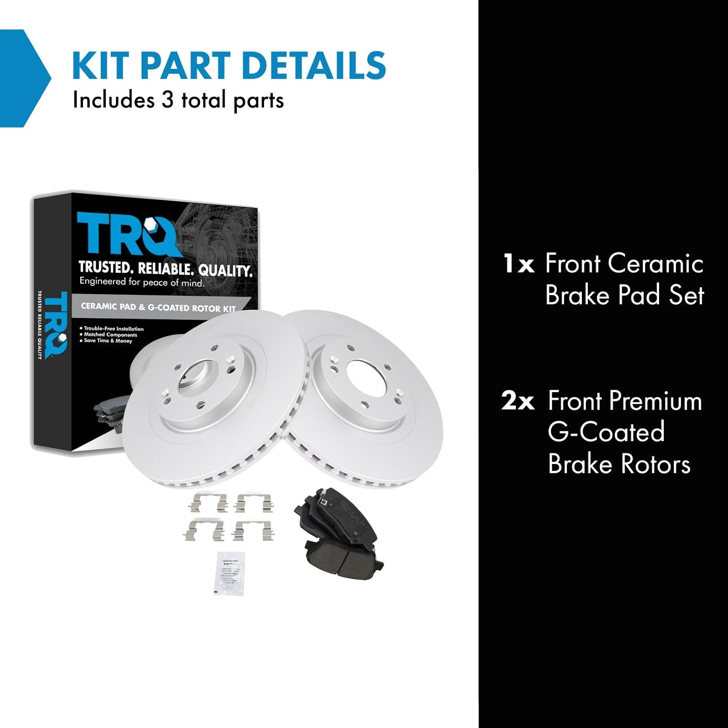TRQ Front Brake Pad and Rotor Set Ceramic Coated Vented Rotors Compatible with 2013-2018 Hyundai Santa Fe Sport 2014-2015 Kia Sorento