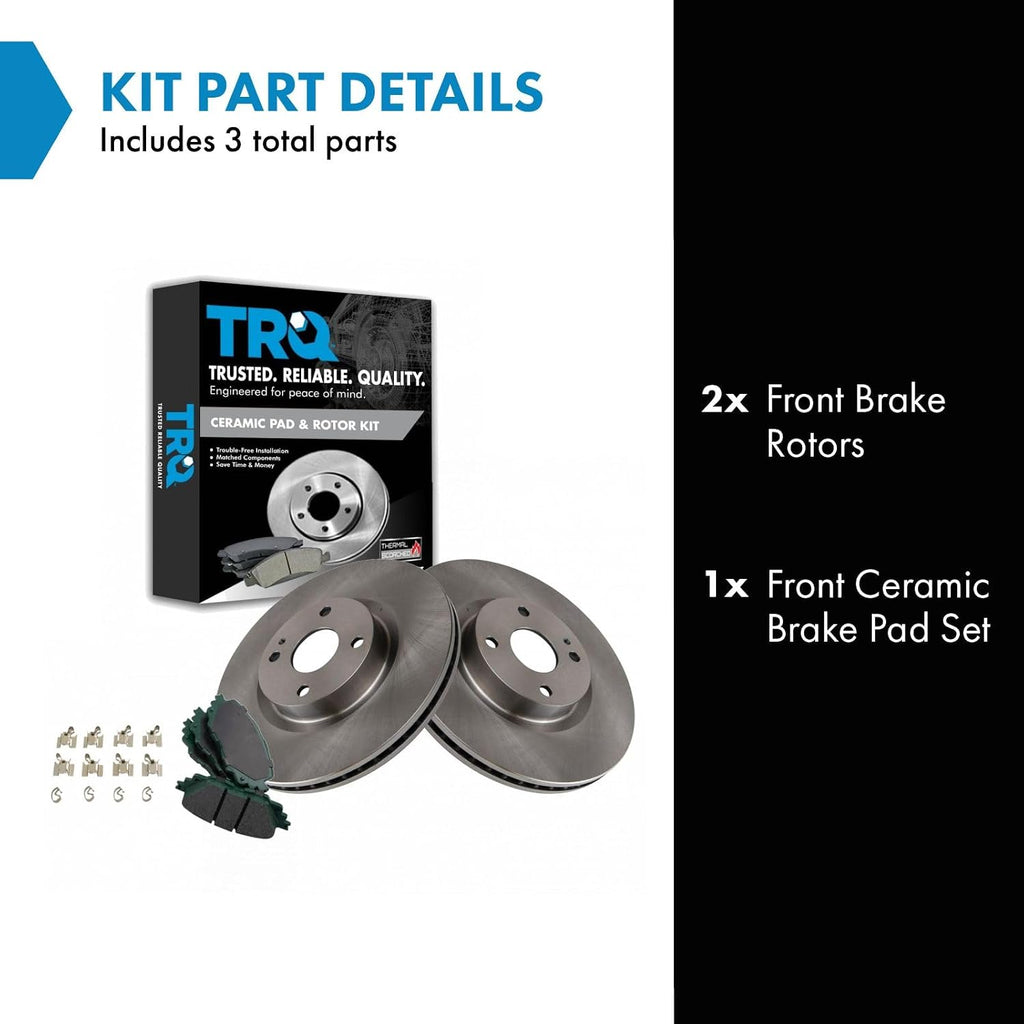 TRQ Front Brake Pad and Rotor Set Ceramic Vented Rotors Compatible with 2017-2020 Fiat 124 Spider 2016-2019 Mazda MX-5 Miata