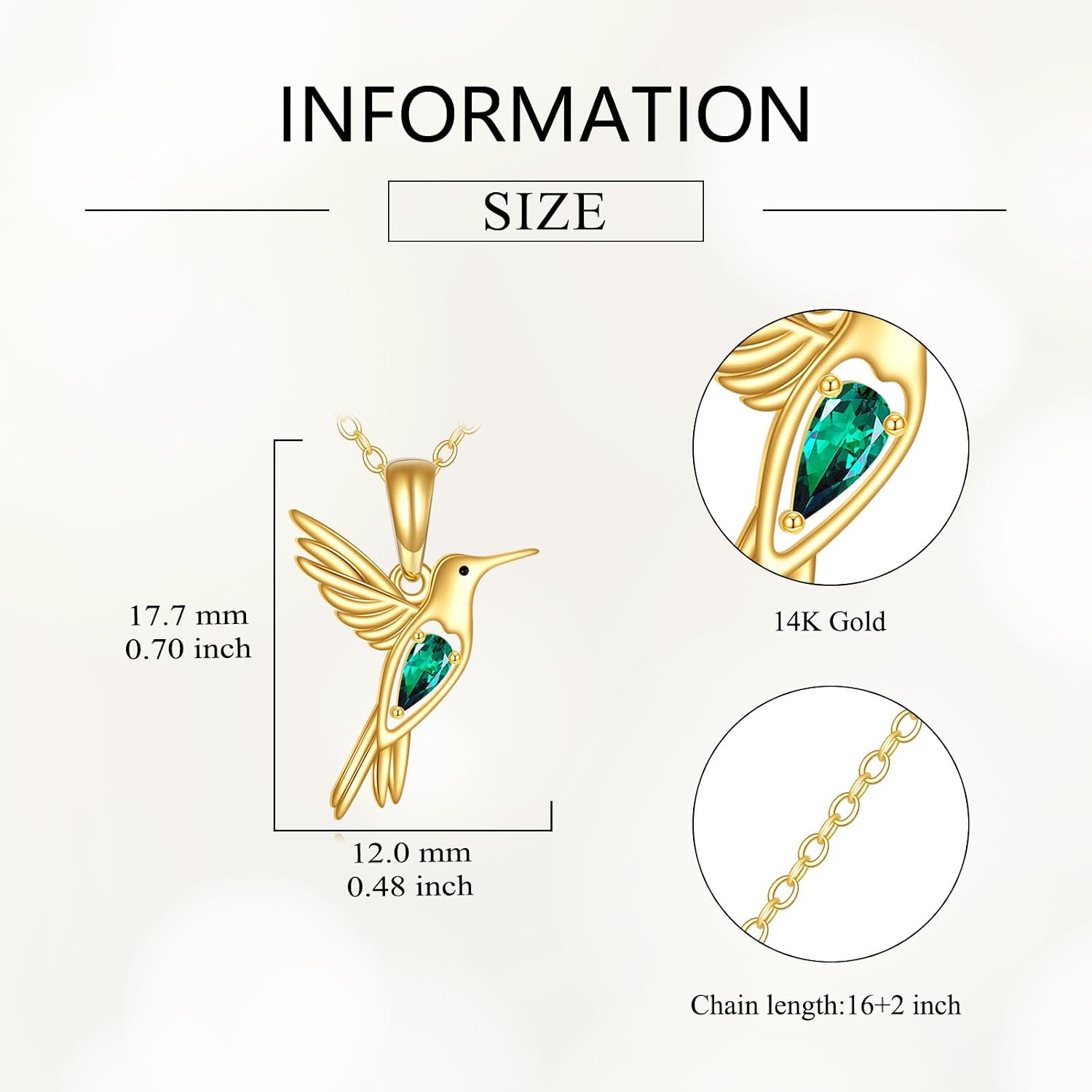 DOVRAN Real Solid Gold Birthstone Butterfly/Dragonfly/Bee/Hummingbird Necklace for Women Yellow Gold Animal Pendant for Christmas Dainty Jewelry Birthday Gifts for Mom Wife
