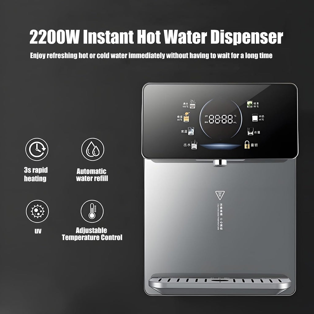 2200W Wall-Mounted Water Dispenser with Safety Children's Lock, Adjustable Temperature, Large Screen Touch, Hot Water 25L/h, for House/Office(Gray)