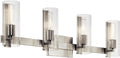 Kichler Jemsa 4-Light Bathroom Vanity Light Fixture with Clear Fluted Glass in Brushed Nickel, Modern Wall Mount Light for Bathroom or Powder Room (9.75' x 32'), 55169NI