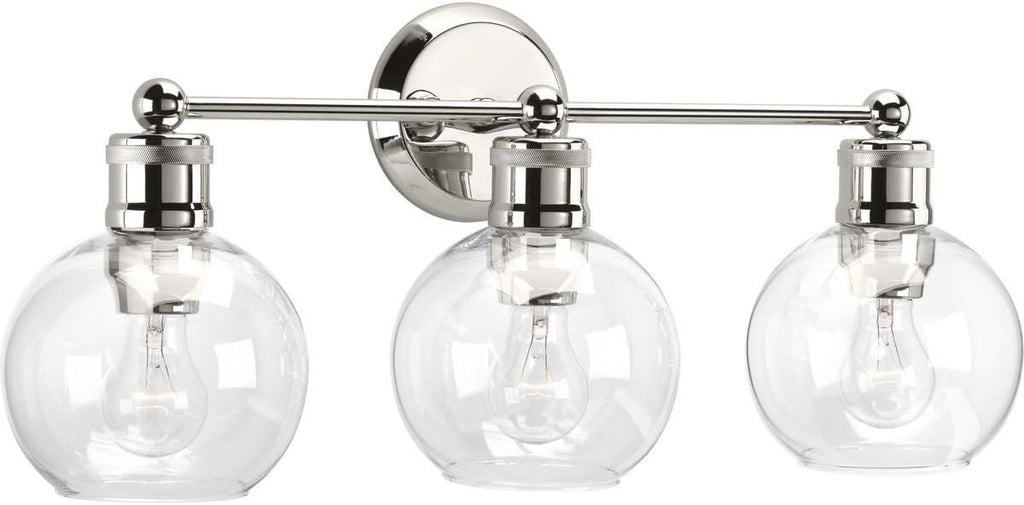 Hansford Collection 3-Light Clear Glass Coastal Bath Vanity Light Polished Nickel