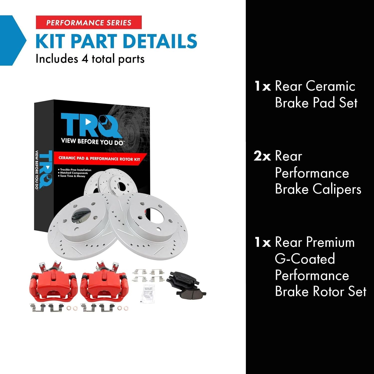 TRQ Performance Rear Brake Pad and Rotor Set Ceramic Coated Drilled Slotted Rotors Calipers Compatible with 2004-2012 Chevrolet Malibu 2005-2010 Pontiac G6 2007-2009 Saturn Aura